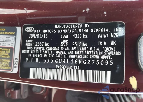 2019 Kia Optima Ex из США, поврежденный, VIN 5XXGU4L16KG275095